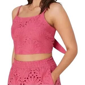 Andie The Santiago Pink Eyelet Cotton Cropped Halter Womens Size XL  Tie Back